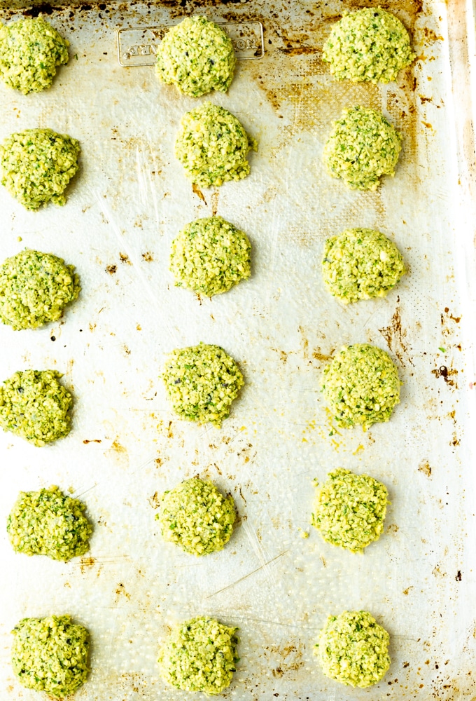 baked falafel balls on sheet pan